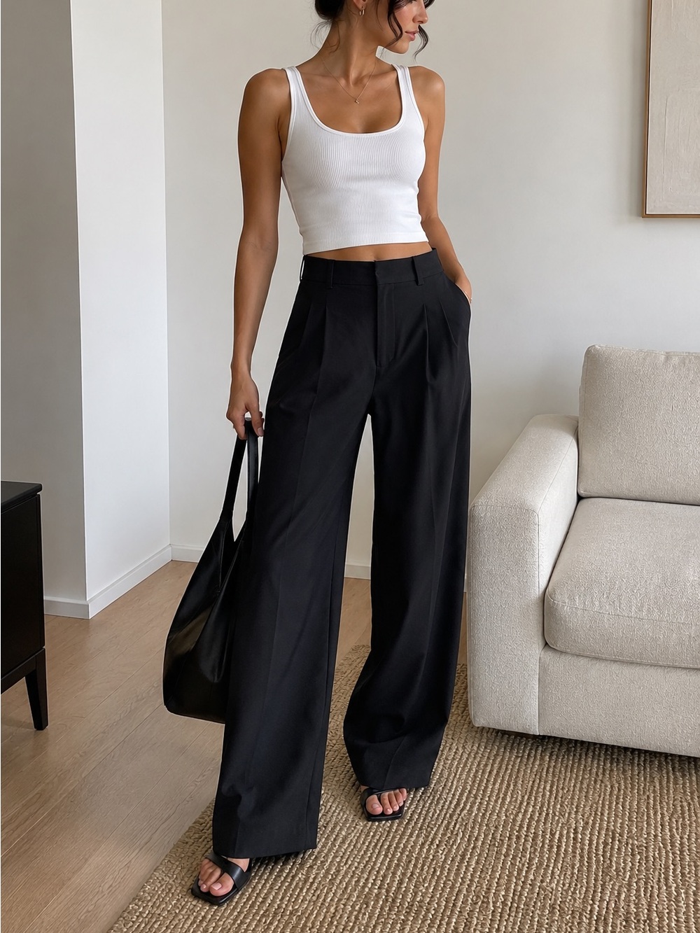 Abercrombie & Fitch Black High Rise Wide Leg Pleated Trousers XS 28”